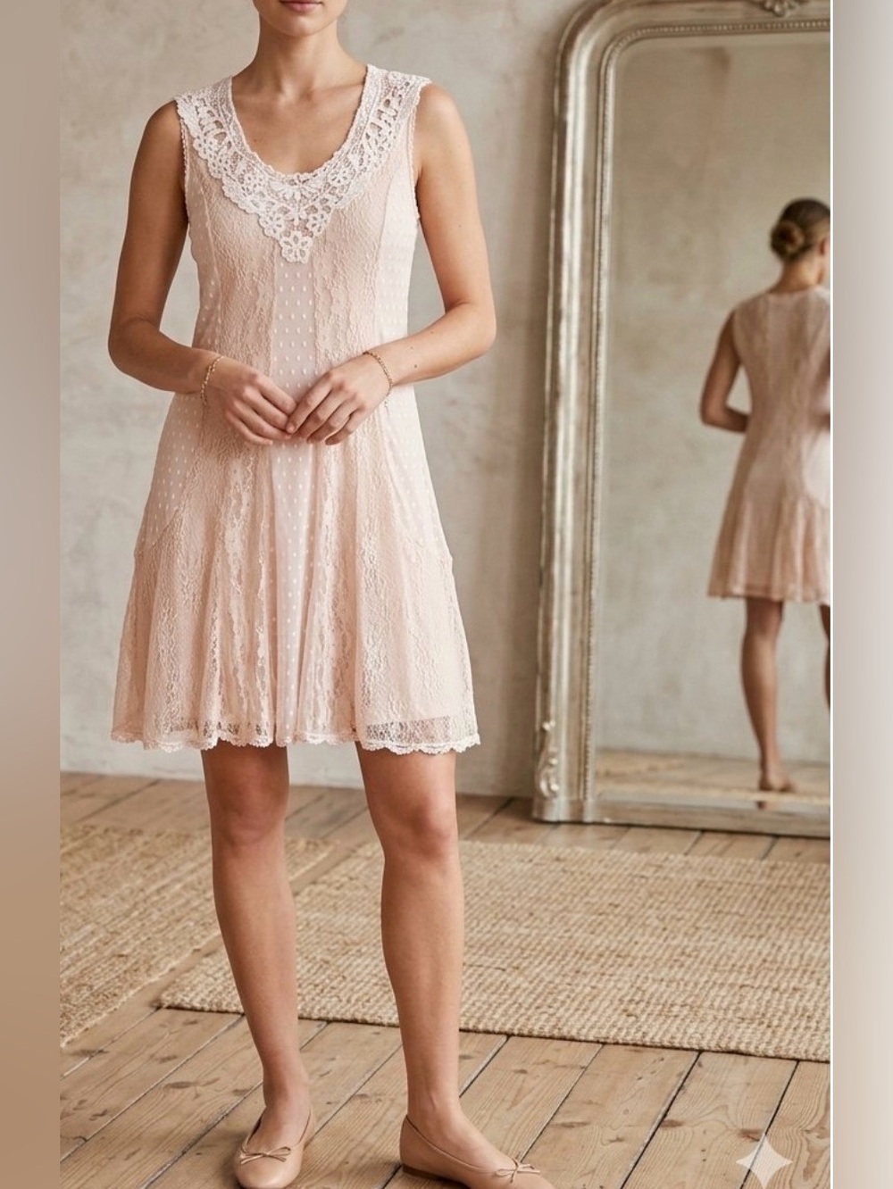 The Pyramid Collection Vintage Embroidery And Lace Sleeveless Midi Dress Lined